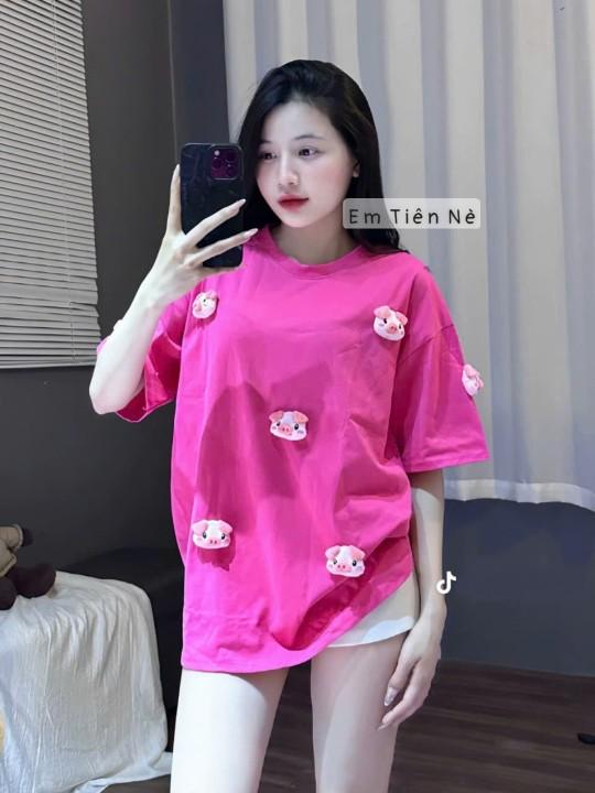 Product Introduction of ÁO ĐÍNH PHỤ KIỆN 7 CHÚ HEO COTTON FORM RỘNG FREE 40-70KG VỪA Top Nữ Cổ Tròn Women 5