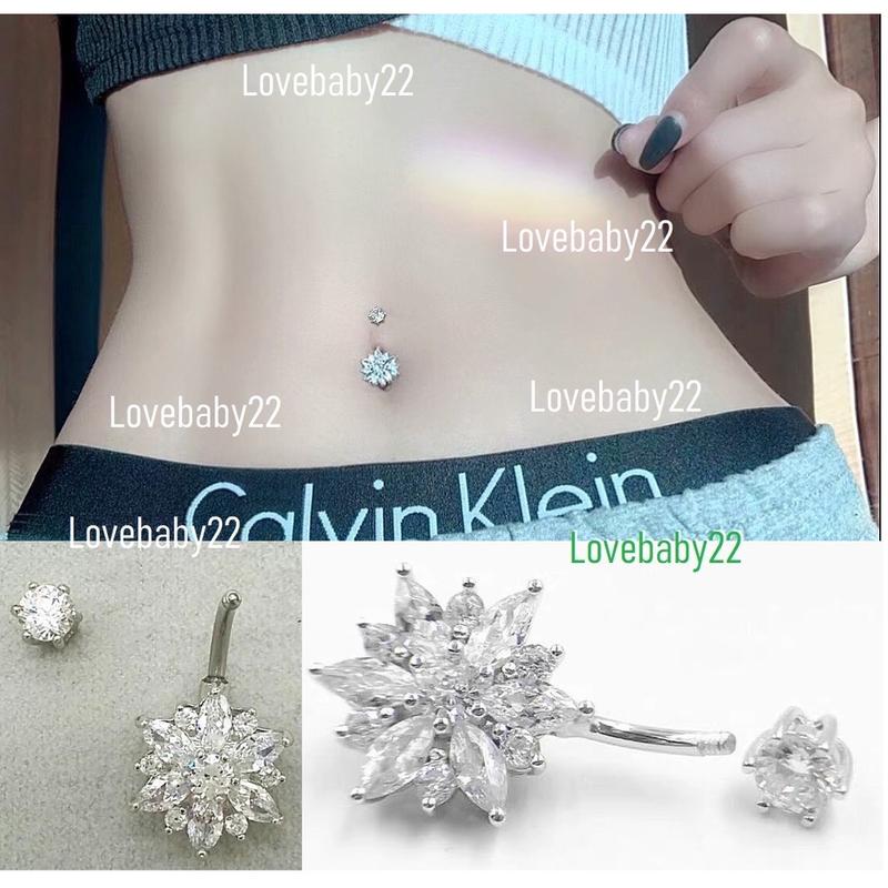 Khuyên rốn hoa tuyết mặt bé đính đá siêu sáng có thân 6-8-10mm