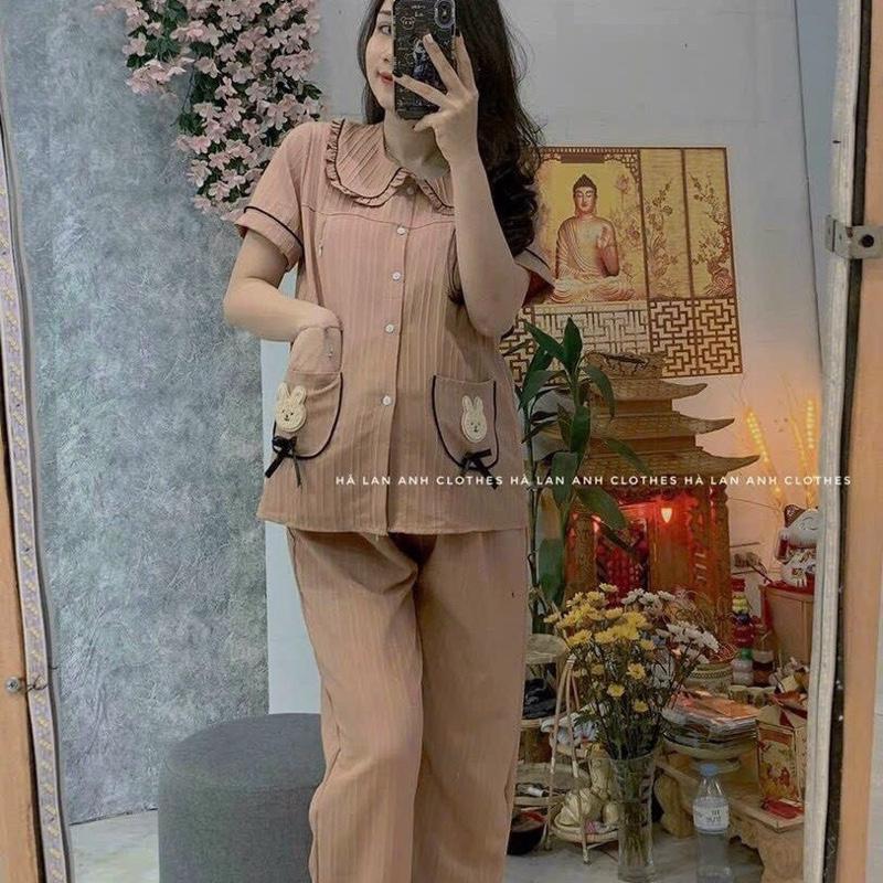 Bộ bầu-bộ sau sinh pijama viền bèo tay dài quần dài.áo có khoá ti,quần chun chỉnh 8