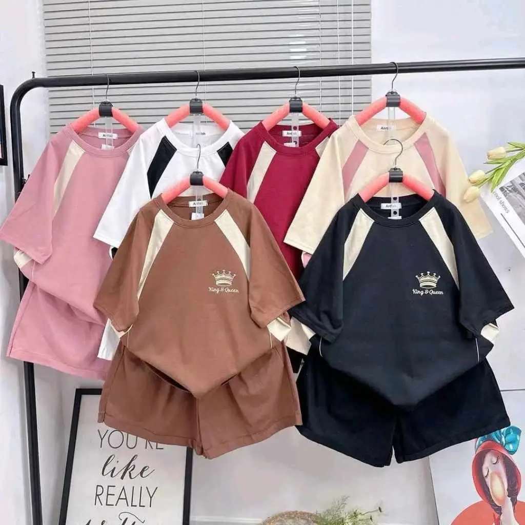 Set bộ đùi chất cotton su Mỏng mát form rộng tay lỡ - vương miện