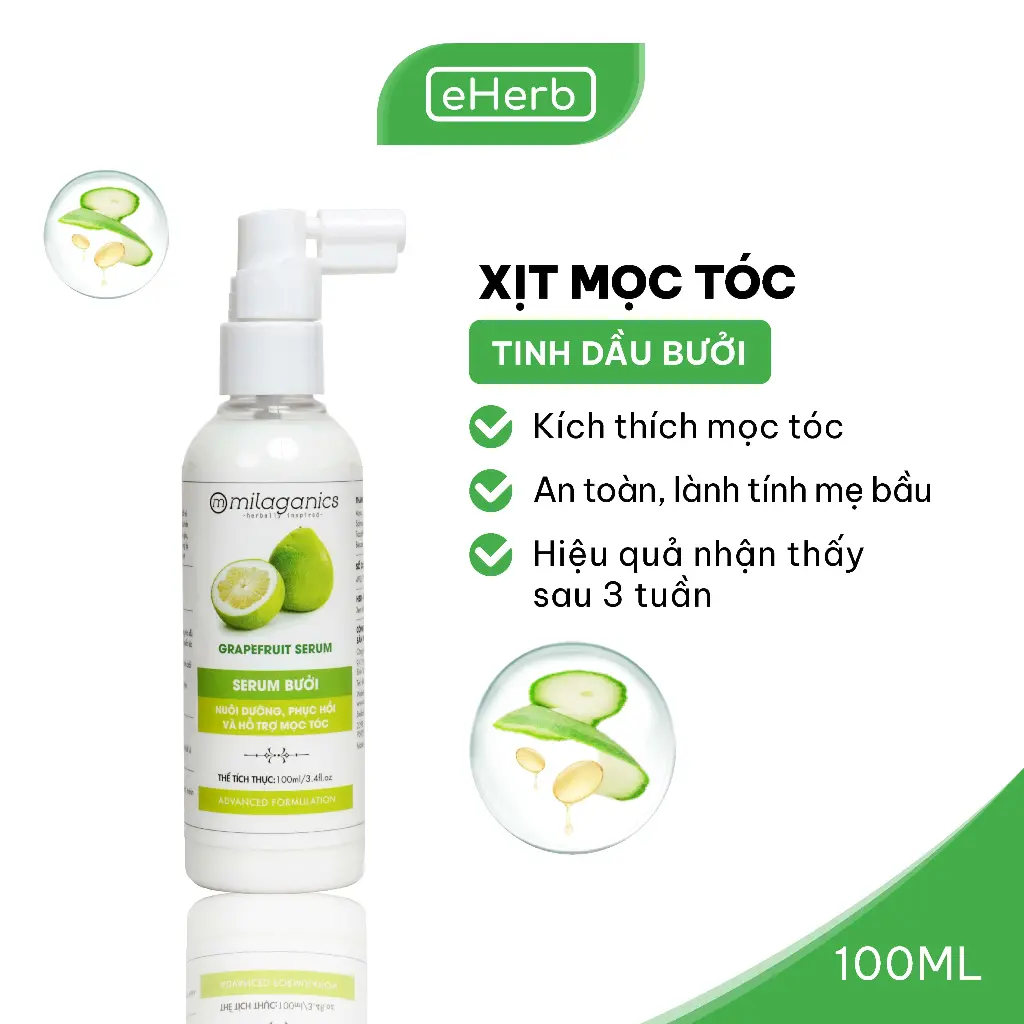 Tinh Dầu Bưởi Ngừa Rụng & Kích Thích Mọc Tóc - Xịt Bưởi Mọc Tóc MILAGANICS (Chai)Trang điểm Women Nữ Serum
