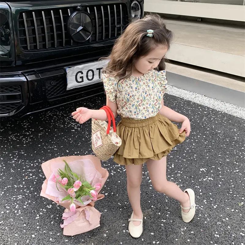 SETELAN ANAK PEREMPUAN MODEL ROK CELANA RUFFLE MOTIF BAJU BUNGA