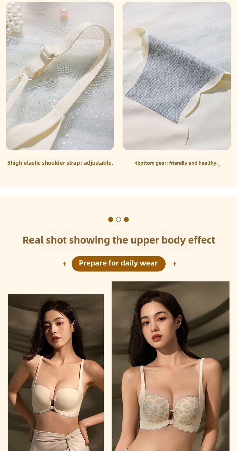 Product Introduction of Front Button Gathering Bra Small Breast Size Exaggerating Bra Push up and Anti-Sagging Sexy Seamless Beautiful Back Underwired Bra Thick Cup Underwear for Women 19