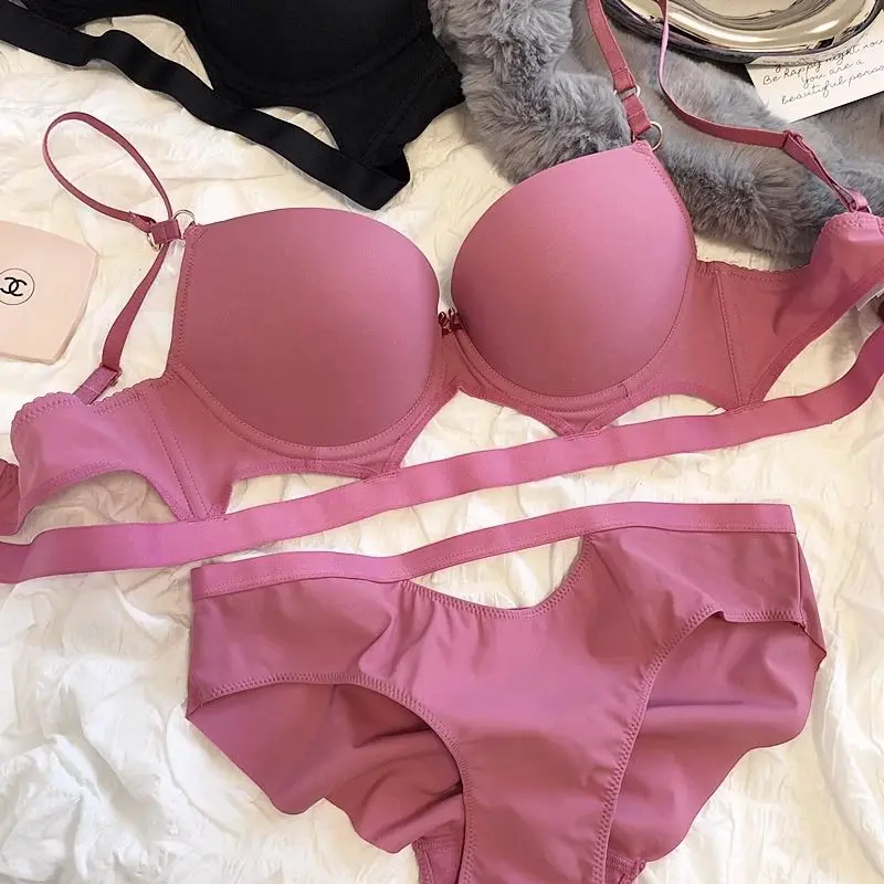 Seamless Simplicity Underwear Women's Sexy Cutout Soft Steel Ring Small Chest Push up Extra Thick Big Adjustable Bra Suit