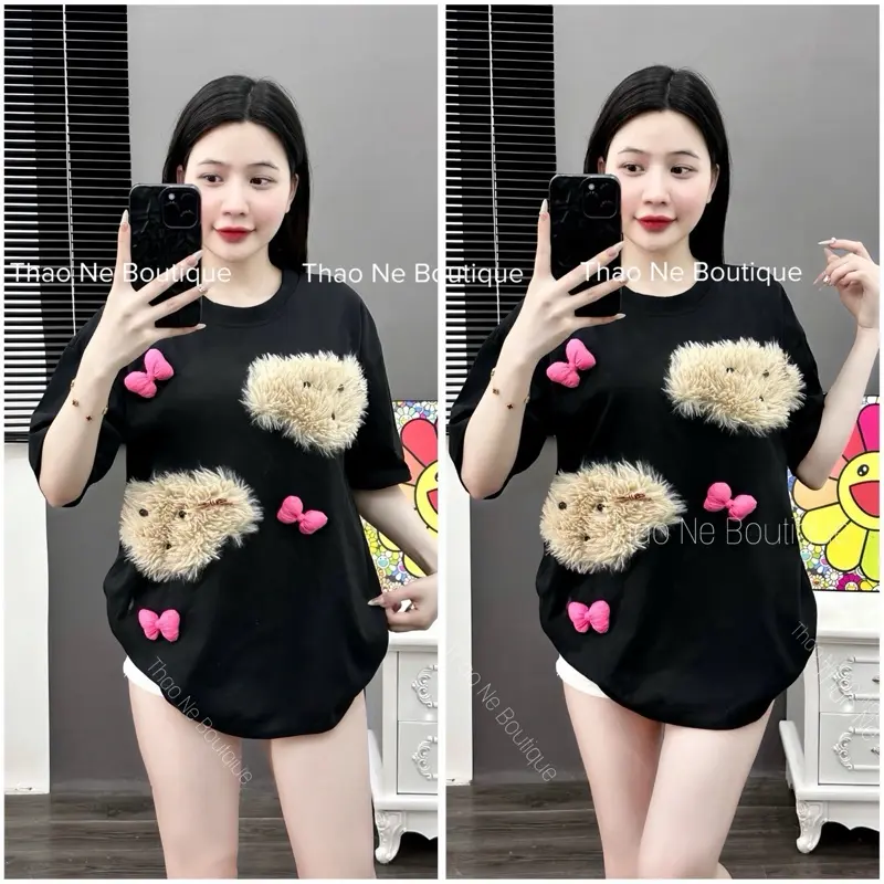 ÁO THUN NỮ UNISEX 2 GẤU XÙ DỄ THƯƠNG COTTON FORM RỘNG 2