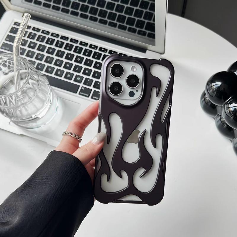 Product Introduction of Flame Pattern Hollow Heat Dissipation Electroplating Purple TPU Mobile Phone Case Protective Cover Suitable for iPhone16 iPhone15 iPhone14 10