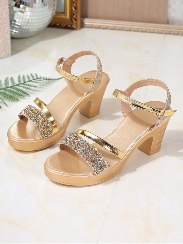 Women's Fashionable Glitter Decorated High Heel Sandals, Elegant Square Toe Sandals for Party, Daily Clothing Decor for Women & Girls 6