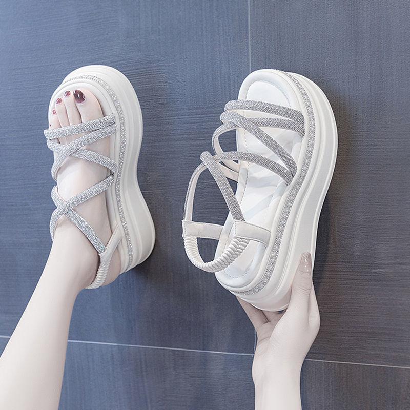 Xăng Đan La Mã Đế Tăng Chiều Cao Cho Nữ, Giày Thể Thao Đế Xuồng Đính Kim Cương Giả Cho Ngoài Trời, Nổi Tiếng Trên Internet, Mùa Hè, Mới DéP Shoes