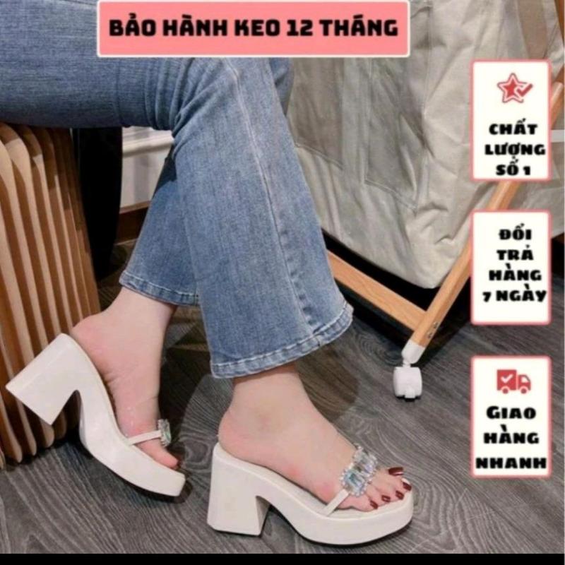 Dép vai ngang cao 9 phân NGỌC TRINH STORE đính khoá sang chảnh .{092} DéP Nữ Shoes GiàY Jean Quai Ngang