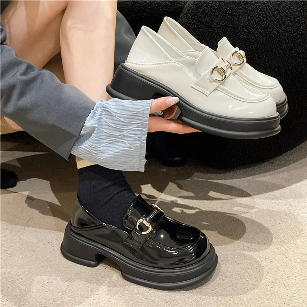 Giày Đốc nữ da bóng đế PU siêu nhẹ cao 5cm (HOT trend 2023) Shoes Jean