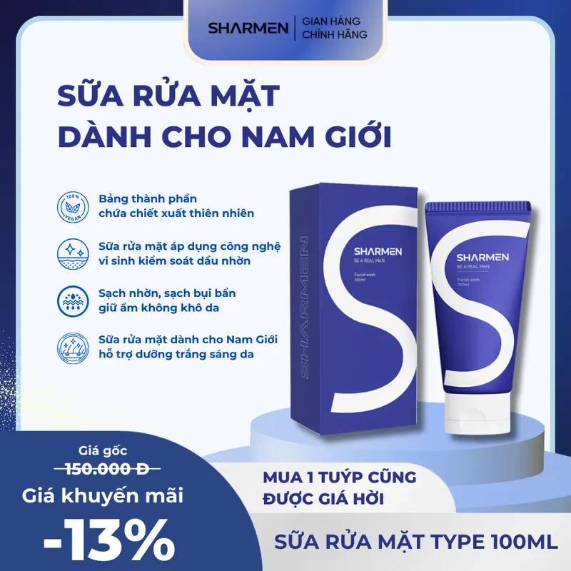 COMBO SMASH DUO Chăm Da Dầu Mụn Nam Giới - 1 sữa rửa mặt 1 Gel Bôi mụn SHARMEN cho Nam Giới - Sạch sâu, giảm mụn, kiềm dầu dưỡng sáng mờ thâm 4