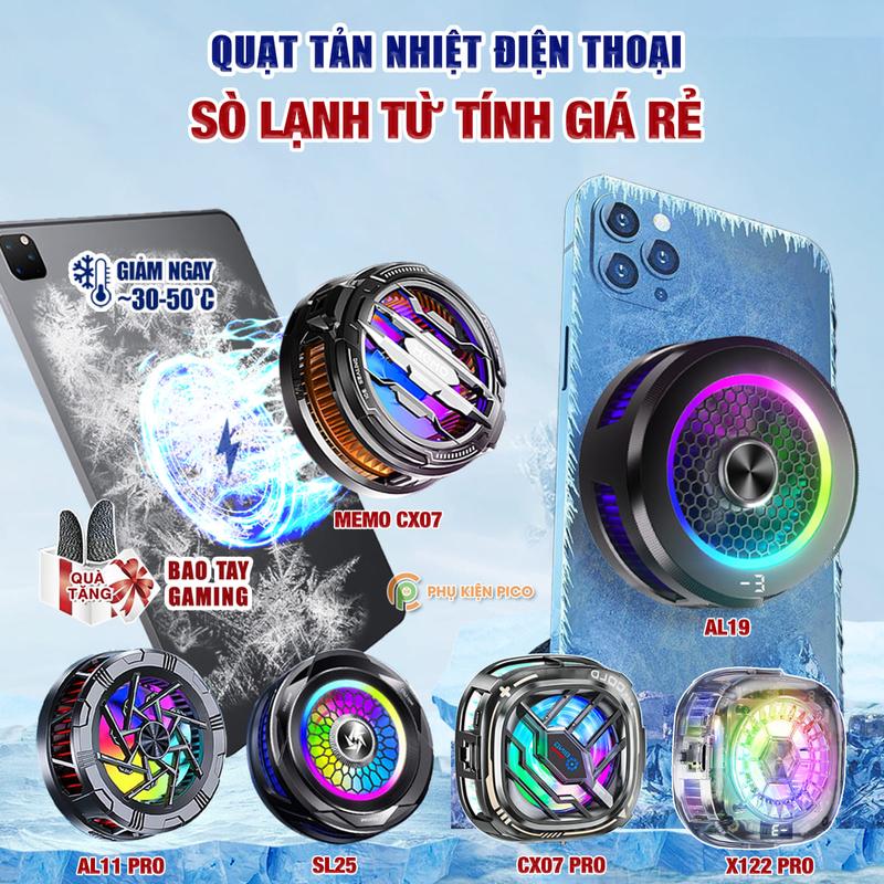 Quạt tản nhiệt điện thoại Memo CX07 / AL11 Pro / AL19 / X76 Pro / X122 Pro / SL25 sò lạnh từ tính 15W 2025 led RGB