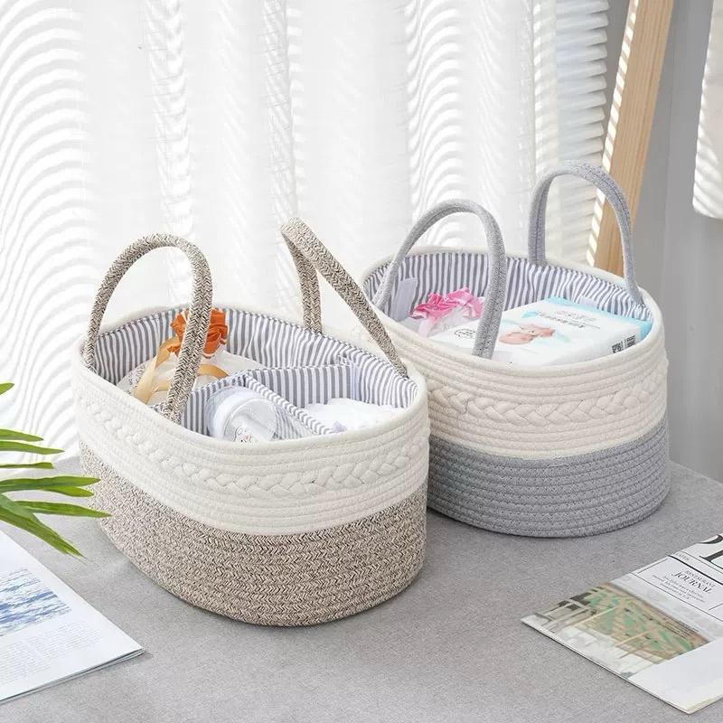 Túi đựng tã em bé bằng vải cotton dệt túi caddy đa năng giỏ phân loại đồ dùng…