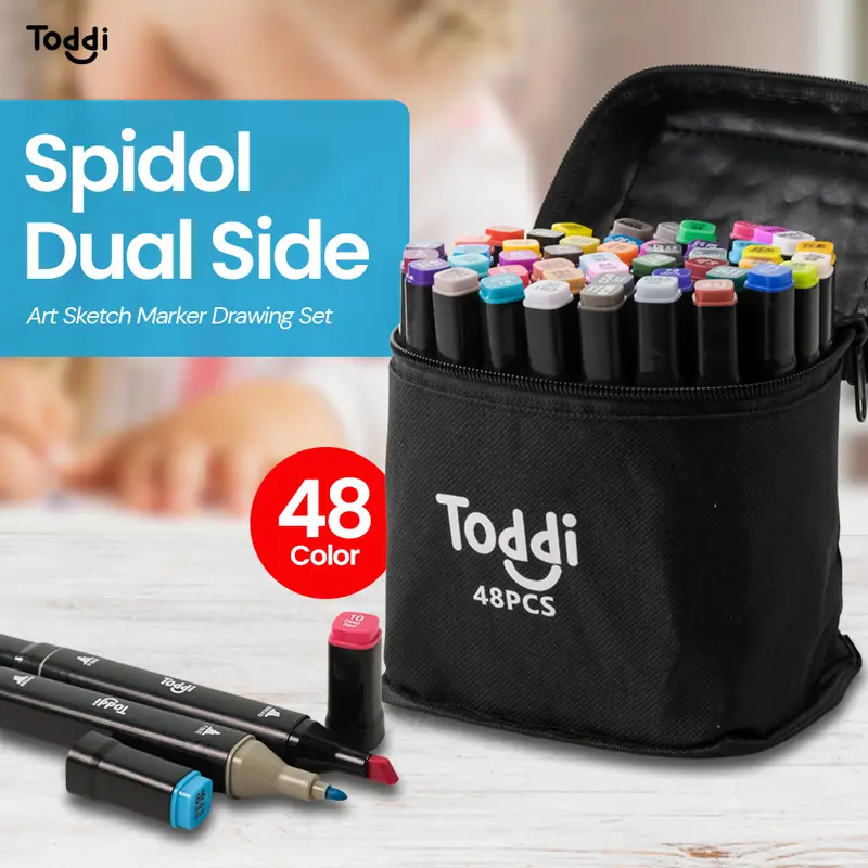 Spidol Dual Side Fine Art Brush Art Marker Set 1.0 and 6.0mm Tip 48 Warna Mewarnai 0