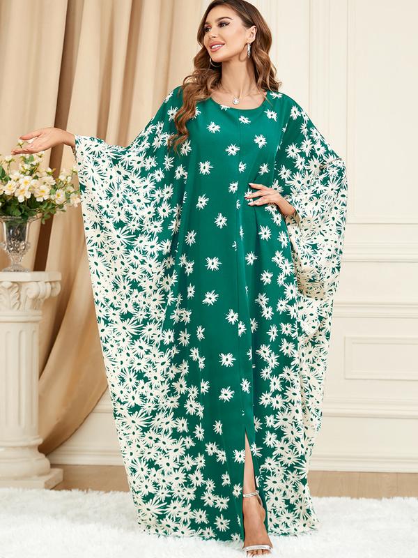 Product Introduction of 3421 Muslim Middle East Discount Fashion Clothing Green Batwing Sleeve Loose Fashion plus Size Dress 2
