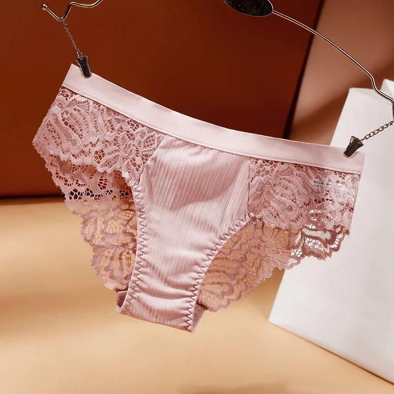 Product Introduction of Fashion Women Lace Flowers Panties Underwear Soild Color Soft Briefs Breathable Seamless Lingerie Female Low Waist Underpants 5