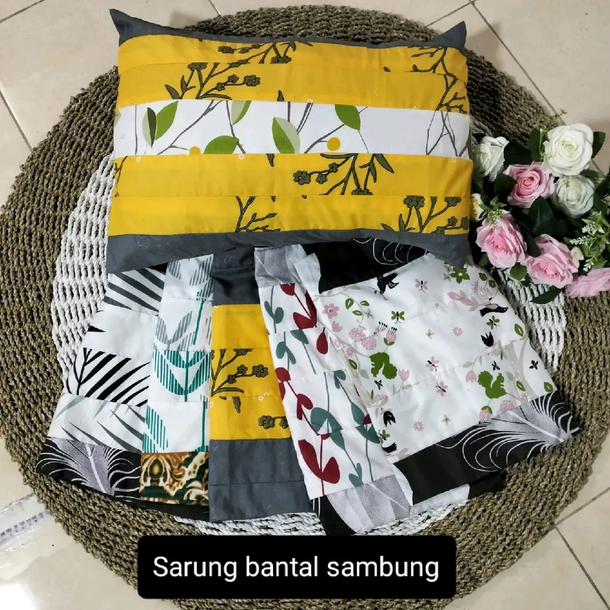 sarung bantal sambung motif random murah Katun Kain isi 10pcs