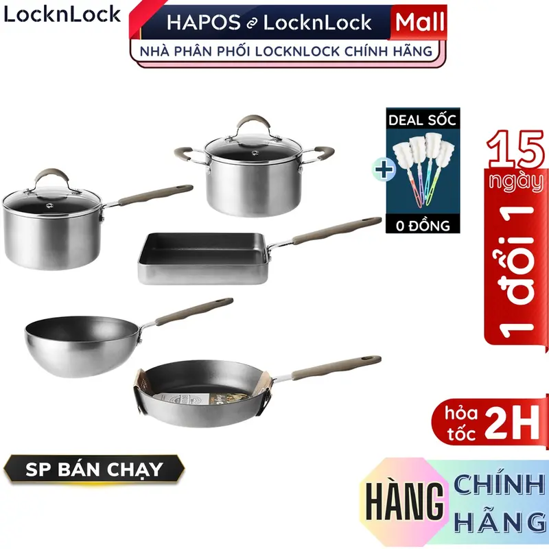 Nồi chảo nhôm LocknLock mini Handycook không dùng trên bếp từ - chống dính Chính hãng, nấu đồ ăn dặm  - HAPO 8