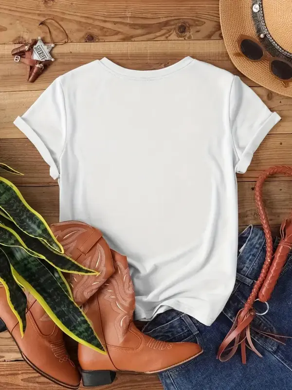 【Plus Size】 Daisy Print Round Neck Tee, Casual Short Sleeve Crew Neck T-Shirt for Summer, Women's Plus Clothing for Daily Wear, Top 6