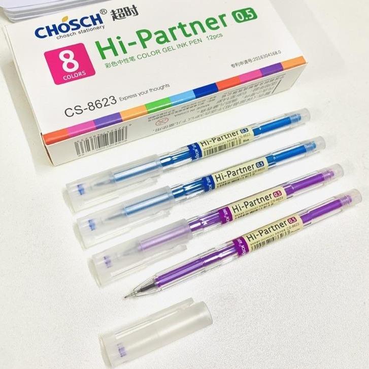 (CS8623) HỘP 12 Cây Bút Gel Nước/ Viết Gel Nước Chosch Hi-Partner CS-8623 / CS 8623 Ngòi Kim 0.5mm (Mực Xanh, Đỏ, Tím, Đen)[CS8623] HỘP 12 Cây Bút Gel Nước/ Viết Gel Nước Chosch Hi-Partner CS-8623 / CS 8623 Ngòi Kim 0.5mm (Mực Xanh, Đỏ, Tím, Đen) but