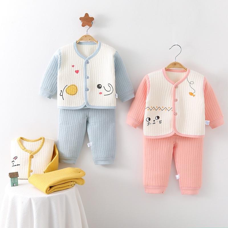 Bộ quần áo trần bông bông dài tay không viền đường may cho bé trai bé gái mặc thu đông Hàng Quảng Châu cao cấp