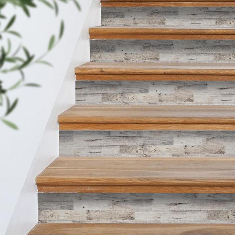 7pcs/set Simulation Wood Grain Pattern Stair Decor Sticker, Self-adhesive Waterproof Sticker for Floor & Wall, Home Decoration Sticker, Interior 5