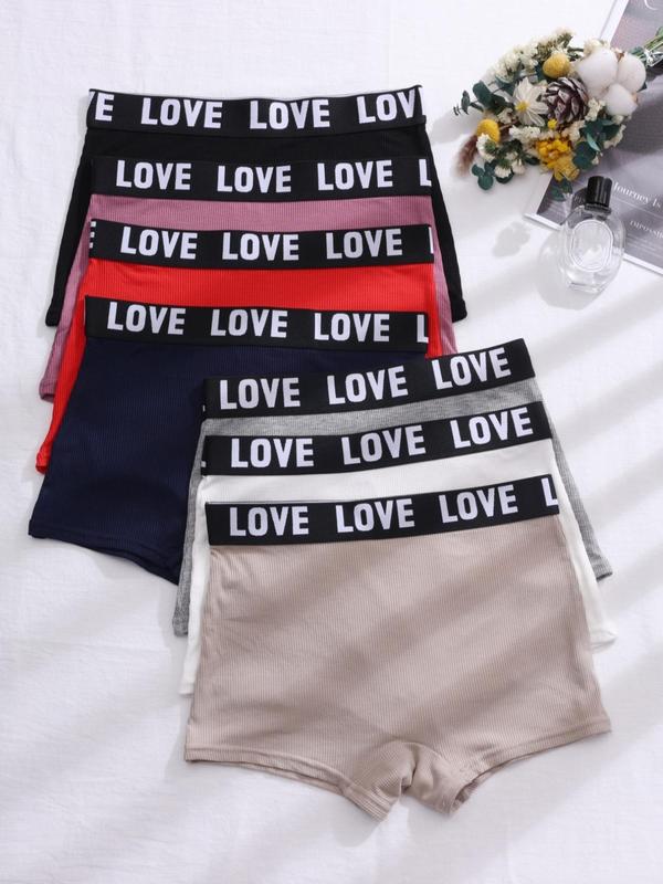 Women's Letter Tape Ribbed Boyshorts, Casual Soft Comfortable Panty for Women, Women's Underwear for Daily Wear 3