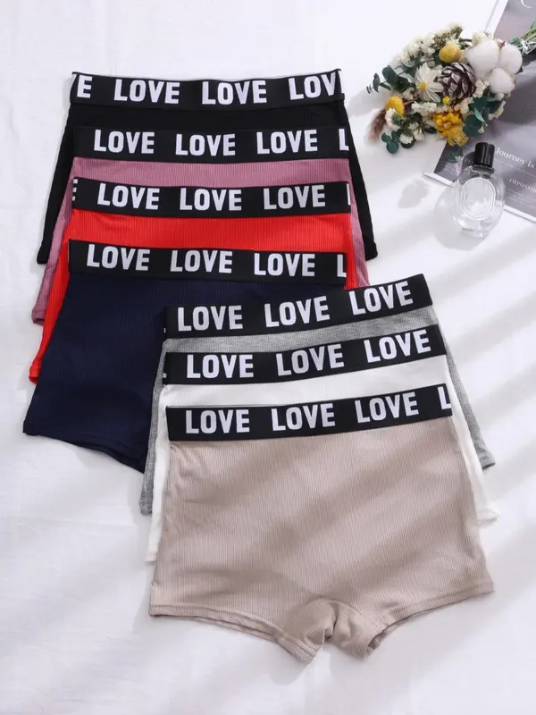 Women's Letter Tape Ribbed Boyshorts, Casual Soft Comfortable Panty for Women, Women's Underwear for Daily Wear 3