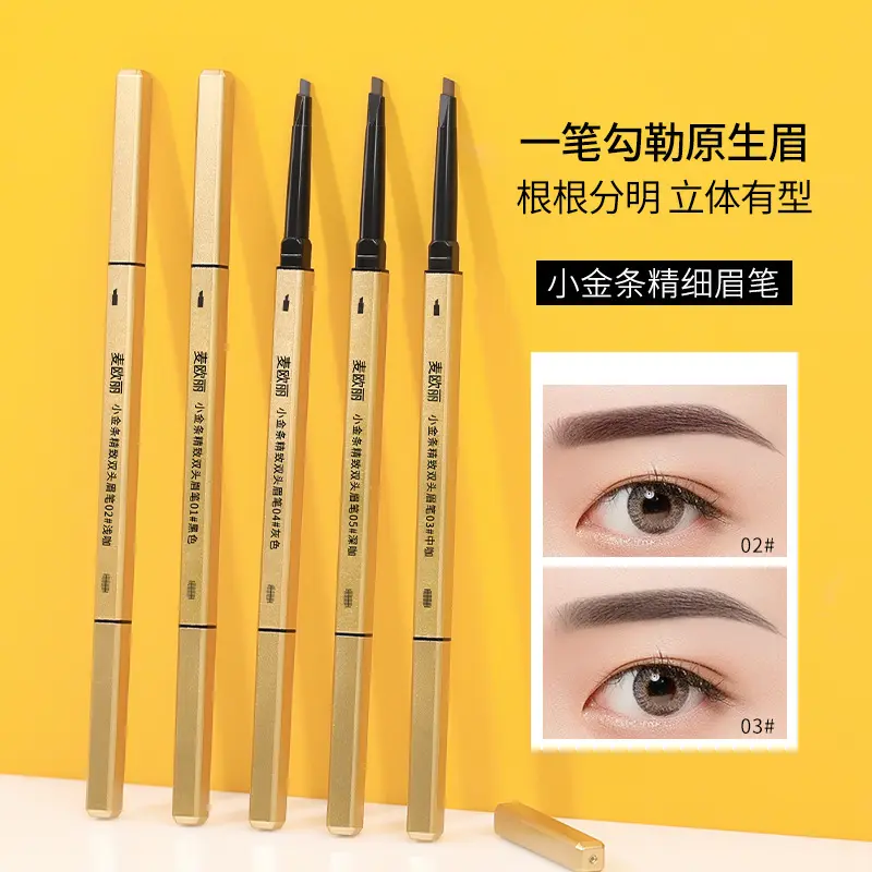 Eyebrow pencil gold chopsticks double-head eyebrow pencil with a slim and three-dimensional design ensures a long-lasting color that is not prone to smudging making it ideal for triangle eyebrow shaping  makeup looks Smooth Cosmetic waterproof  brow
