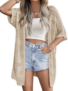 Women's Plain Hollow Out Open Front Cardigan, Casual Cover Up Knitwear for Summer, Fashion Women's Knit Clothing for Daily Wear