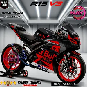 Yamaha Decal R15 v3 Model Keren Redbull Fullbody NDC0469 Tahan Panas Tahan Air Tidak Pudar Racing Motorcycle Stiker Motor Full Body High Quality