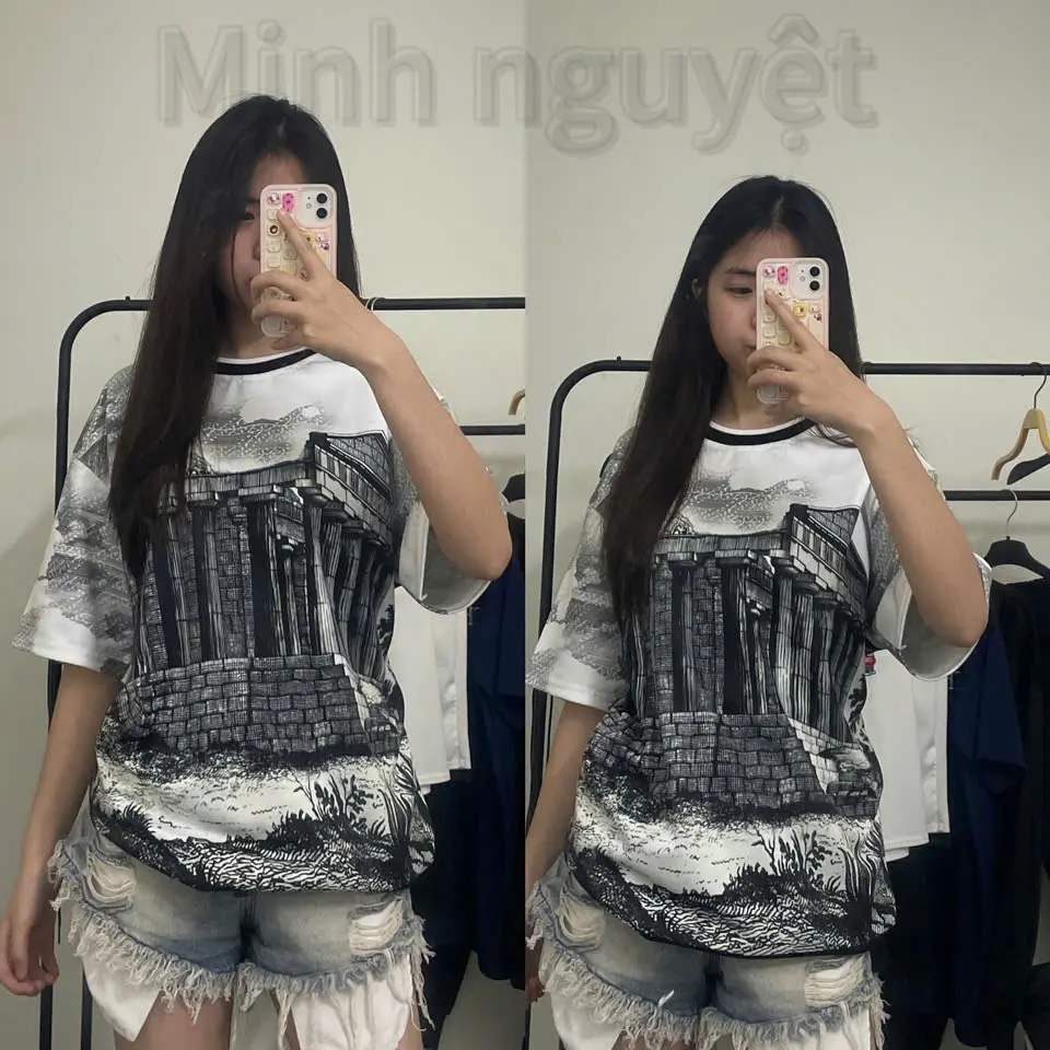 Áo phông họa tiết in 3D cổ tròn