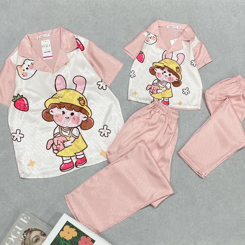 Set bộ ngủ mặc nhà lụa xước nữ cộc dài có sz 40-65kg đồ macnha Women pizamanu pijama ladder Voi Thun 5