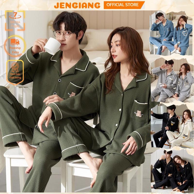  Bộ đồ ngủ cotton dành cho cặp đôi sang trọng Jengiang - Pijama nam nữ mặc nhà phù hợp quà tặng quà cưới sinh nhật 