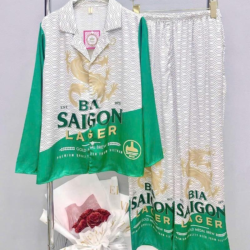 Bộ Ngủ dài  latin tơ tằm mềm mịn chất liệu hoạ tiết bia mới mặc tết màu sắc mới lạ cute from 60kg quay đầu Women Nữ Áo 2