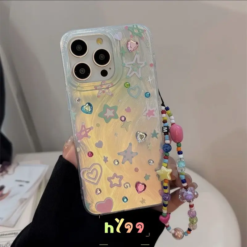 Case HP Untuk Infinix Smart 8 7 5 6 Pro Tecno Spark GO 2023 GO 2024 20C 20 Hot 40i 30i 30 40 11 10 8 9 12 Pro Play Note 40 30 Pro Pita Cantik Bersinar Warna Bintang Lima Titik Cinta Romantis Hati Soft Cover 7
