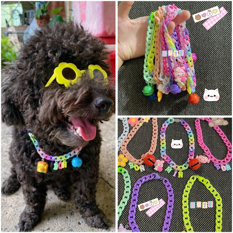 Vòng cổ dây xích pastel có chuông lục lạc kèm tên dành cho chó mèo siêu xinh