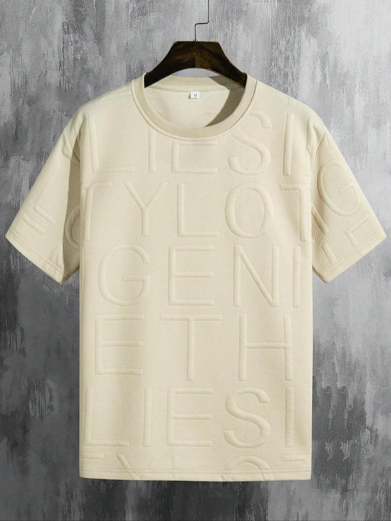 Product Introduction of Men's Regular Fit Letter Embossed Round Neck Tee, Graphic Tees Y2K, Casual Shortsleeve Crewneck T-shirt for Summer, Comfy Men's Streetwear Top for Daily Wear, Menswear 26