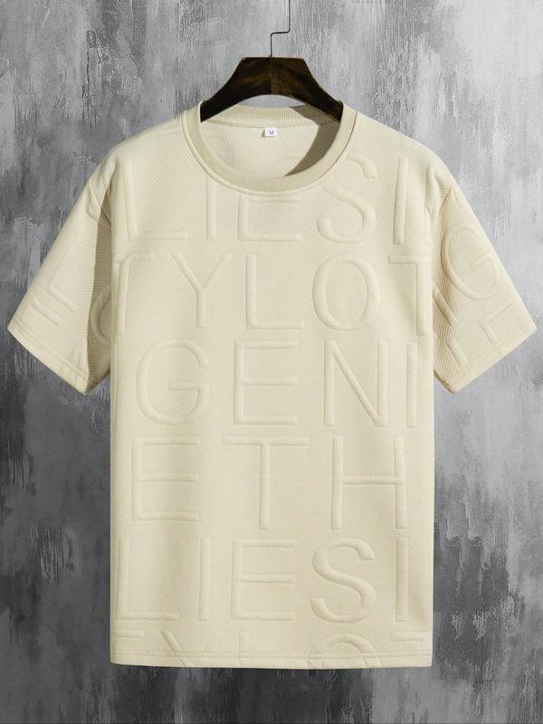 Men's Regular Fit Letter Embossed Round Neck Tee, Graphic Tees Y2K, Casual Shortsleeve Crewneck T-shirt for Summer, Comfy Men's Streetwear Top for Daily Wear, Menswear 6