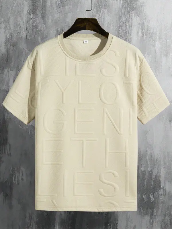 Men's Regular Fit Letter Embossed Round Neck Tee, Graphic Tees Y2K, Casual Shortsleeve Crewneck T-shirt for Summer, Comfy Men's Streetwear Top for Daily Wear, Menswear 6