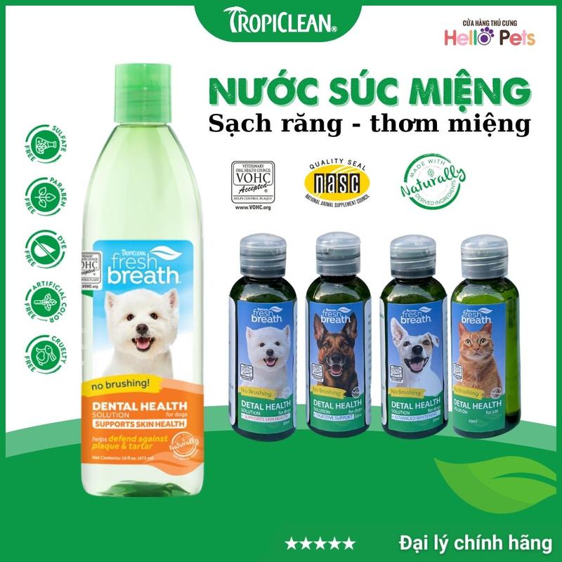 Nước uống sạch răng thơm miệng cho chó mèo Tropiclean nhập khẩu Mỹ