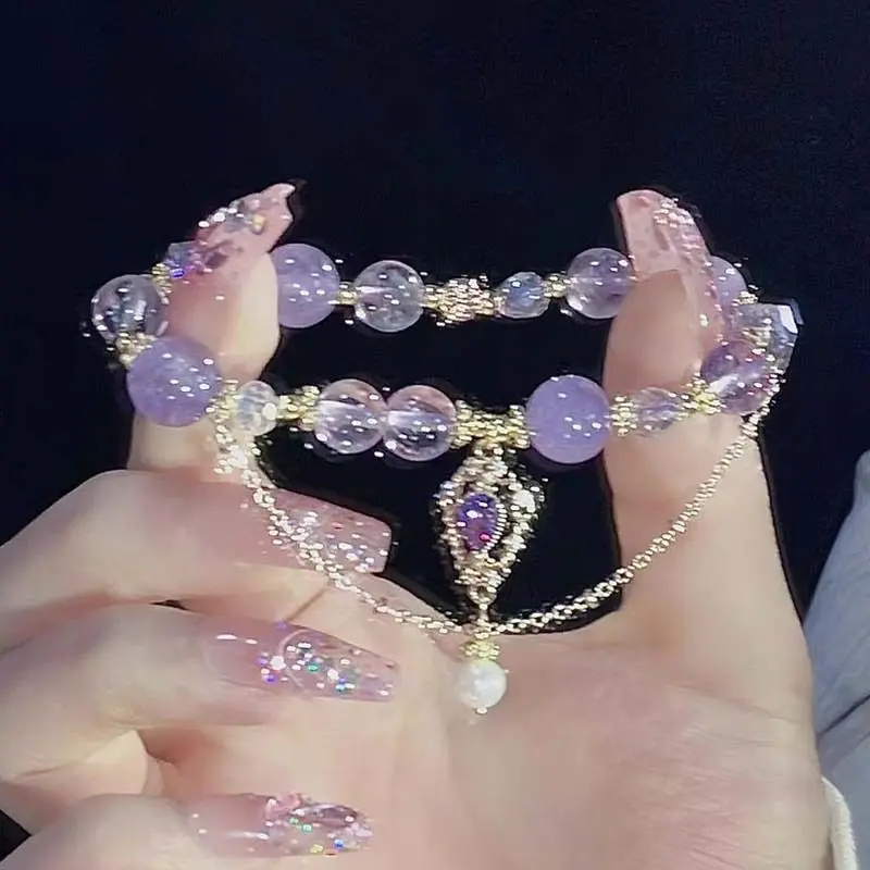 The hand chain for women is a new Chinese-style purple crystal bead bracelet with a light luxury and refined sense of fairy