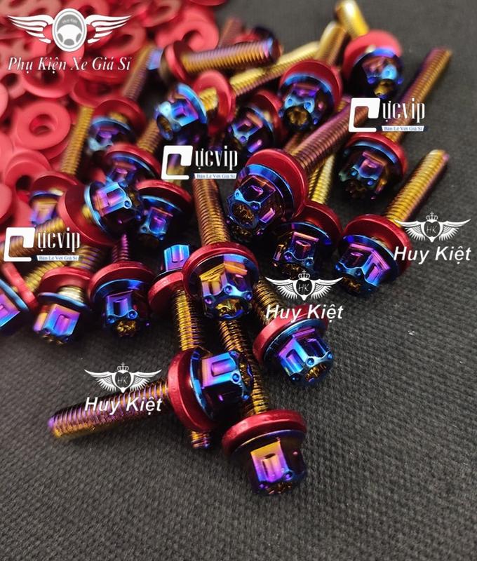 Bộ Ốc Lốc Máy Salaya Inox 304 Xi Titan Tặng Kèm Lông Đền Đỏ Cho Winner, Ex, Sonic, Raider, Satria, Sirius, Future, SH, Vision, Wave, Vario, AB