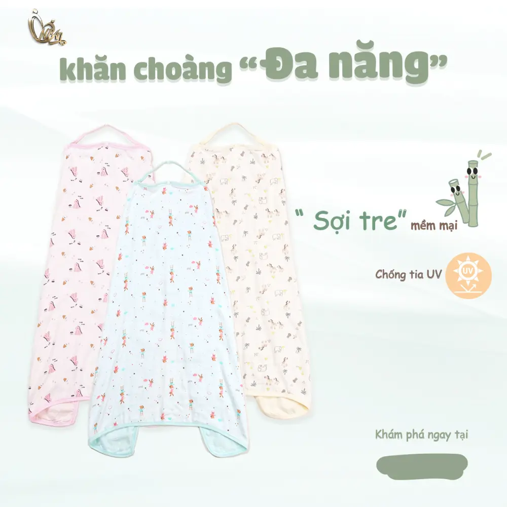 Khăn choàng đa năng m&b mềm mịn, khăn choàng che bé ti, khăn choàng che bé đi đường