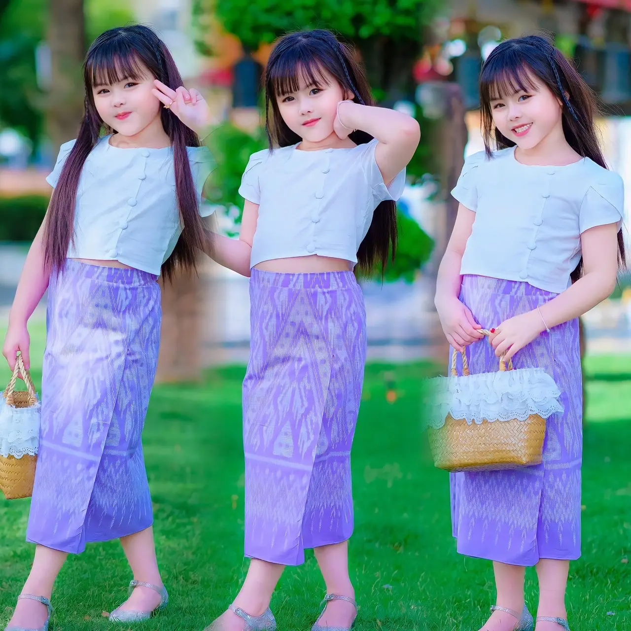 A16 เซ็ตผ้าไทยกระโปรงลายขอพระราชทาน เด็ก 3-9 ปี