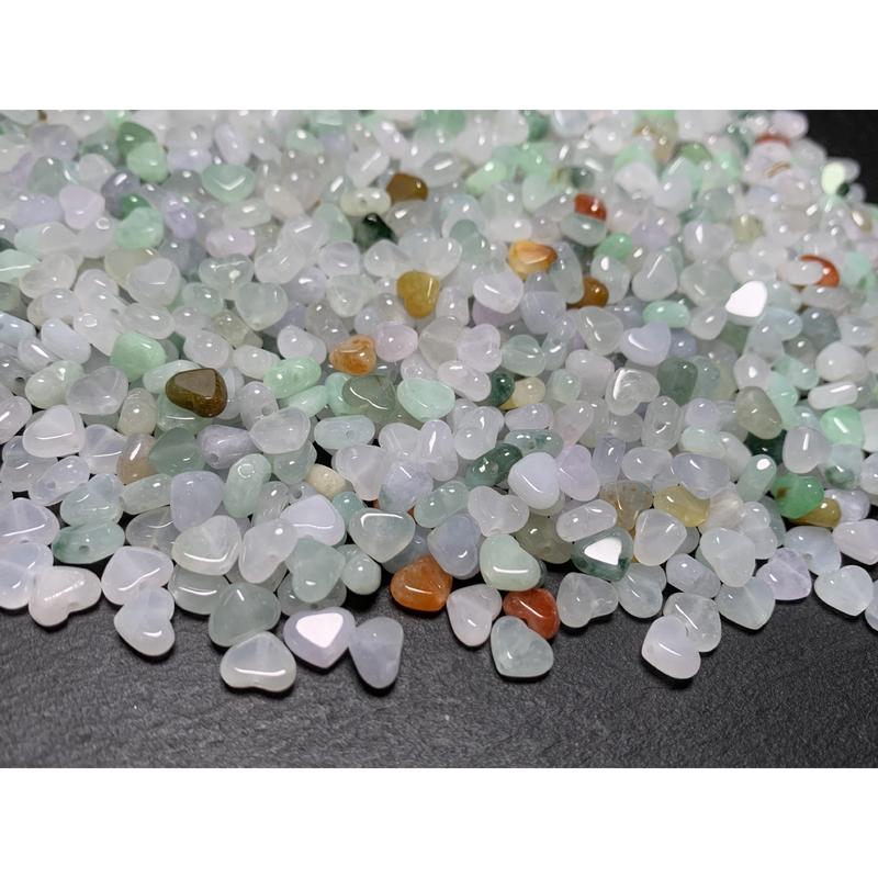 (10 pieces)Three-color heart-shaped beads Myanmar material jadeite jade loose beads: about 7mm wide accessories handmade DIY 5