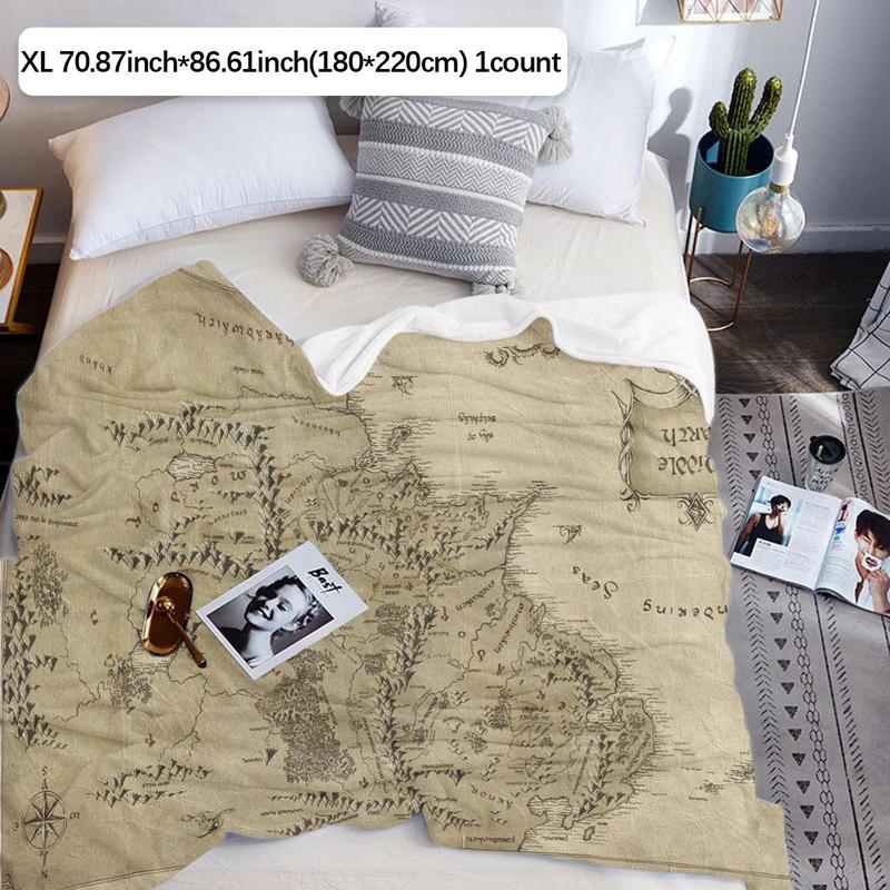 The Lord Of The Rings Map Pattern Blanket, Soft Warm Throw Blanket, Air-conditioned Room Blanket, Warm Nap Blanket for Home Office Travel Outdoor 3
