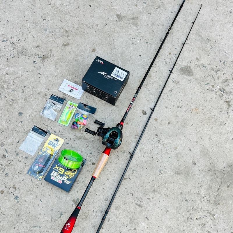 COMBO Cần CÂU CÁ NGANG LURE CẦN BỌ CẠP đại Ngáo  CACBON XOẮN ( Cảm giác ) MÁY CEMREO ( CÓ TIẾNG DRAGXLICK ) Tặng khóa và leader