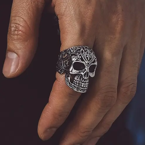 FaithHeart Masculine Skull Ring Stainless Steel Skull Skeleton Band Biker Ring for Men Springtok 2