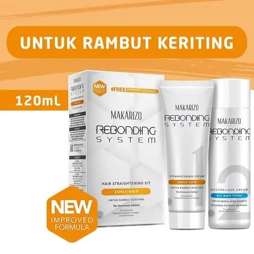 MAKARIZO Rebonding System Hair Straightening Curly Hair 120ml - KIT / Meluruskan / Smoothing